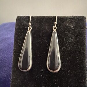 Vintage ATI Sterling 925 Silver Black Dangle Teardrop Earrings